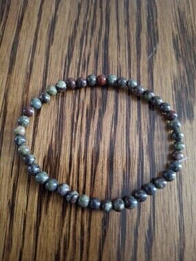 Dragon Blood Jasper Natural Gemstone 4mm Beaded Stretch Bracelet 7"